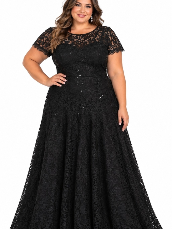 Source Unknown Dresses & Skirts - Vintage Plus-Size Black Lace A-Line Evening Dress